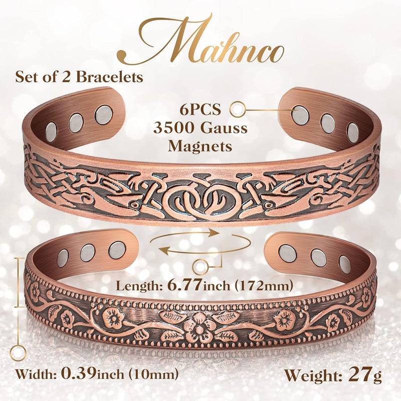 Mahnco Lymph Drainage Magnetic Copper Bracelet: Magnetic Bracelets for Women & Men, Lymph Detox Bracelet with 6 Magnets - Jewelry Gift Set for Couples - Image 4